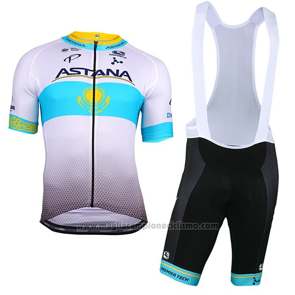 2018 Abbigliamento Ciclismo Astana Bianco Blu Manica Corta e Salopette